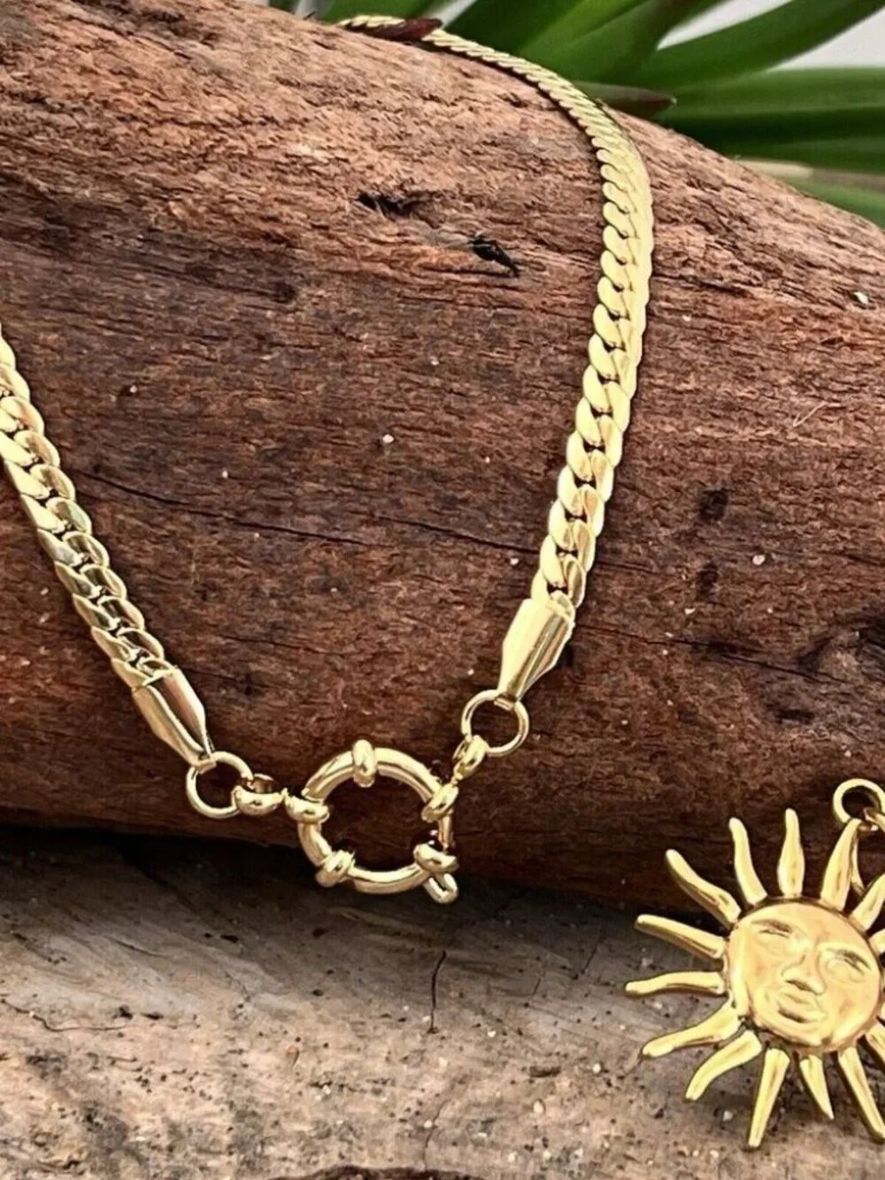 18K Gold Plate Herringbone Charm Holder Necklace Stainless Steel Women’s Jewelry